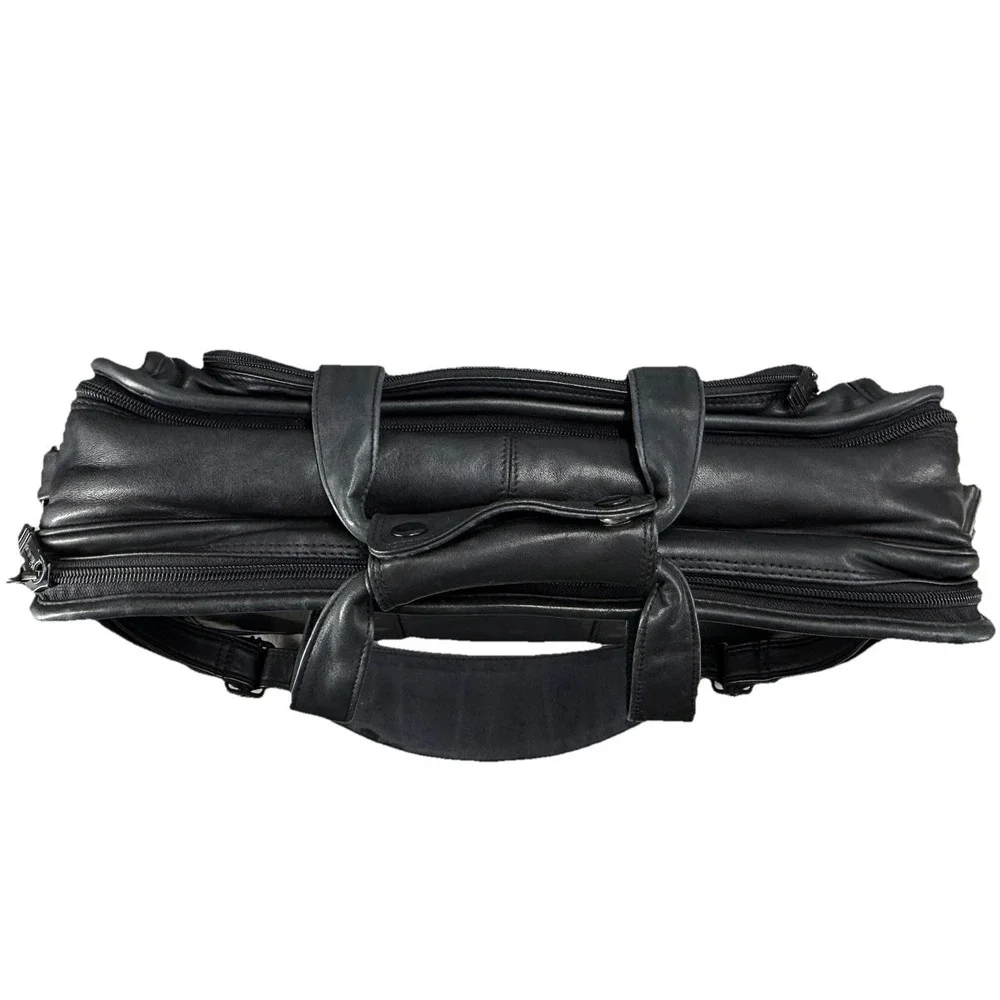 TUMI Alpha All Black Leather Shoulder‎ Laptop Bag